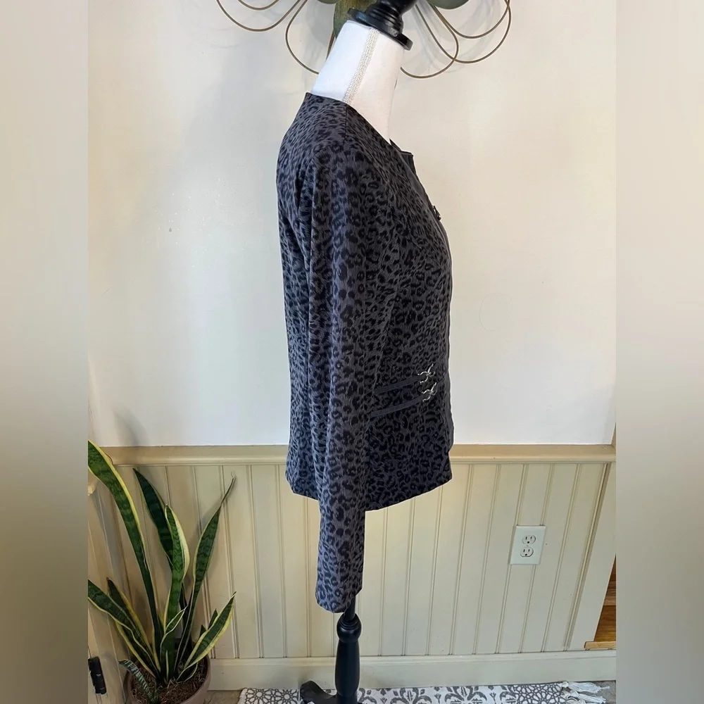 Vintage Jessica Howard Leopard Velvet Feel Zip Blazer Sz 10 Corporate Office